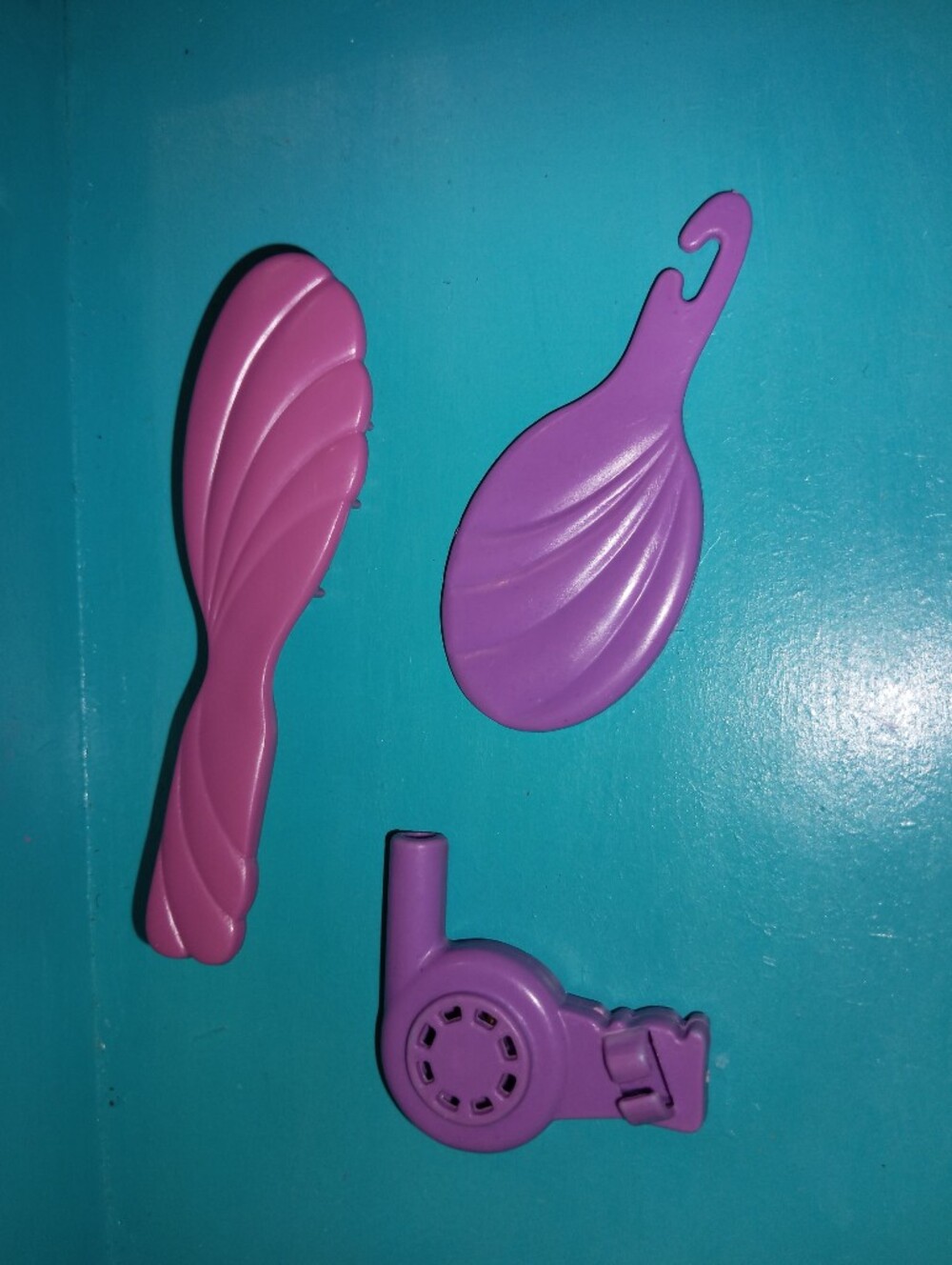 Barbie doll purple bath accessories mirror brush blow dryer 80s